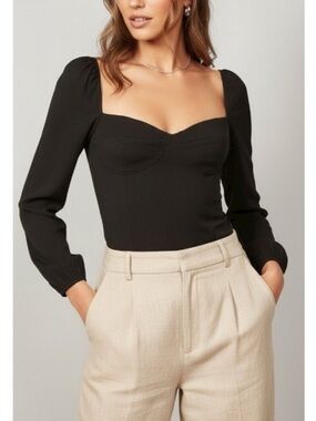 Reformation reign top black square neck puff sleeve classic sustainable size 8